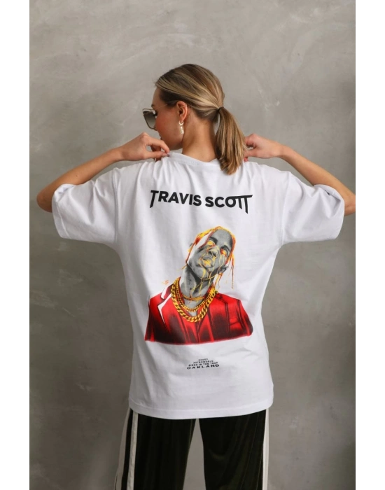 Baskılı Oversize T-Shirt - Beyaz -