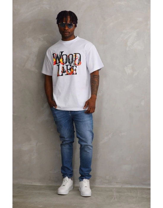 Baskılı Oversize T-Shirt - Beyaz -