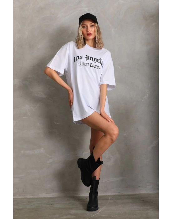 Baskılı Oversize T-Shirt - Beyaz -
