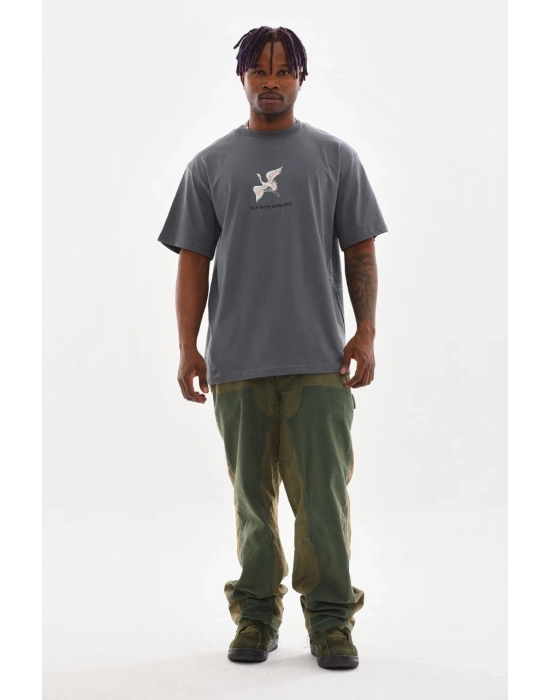 Baskılı Oversize T-Shirt - Füme -