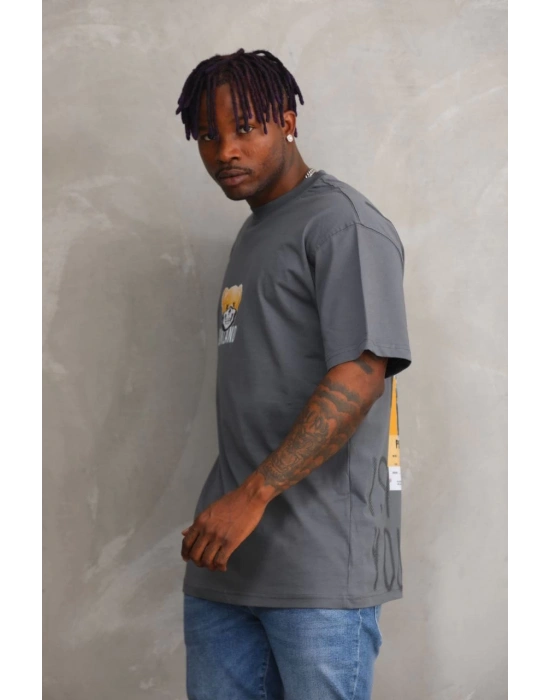 Baskılı Oversize T-Shirt - Füme -