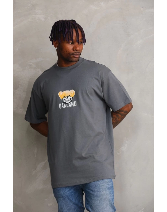 Baskılı Oversize T-Shirt - Füme -