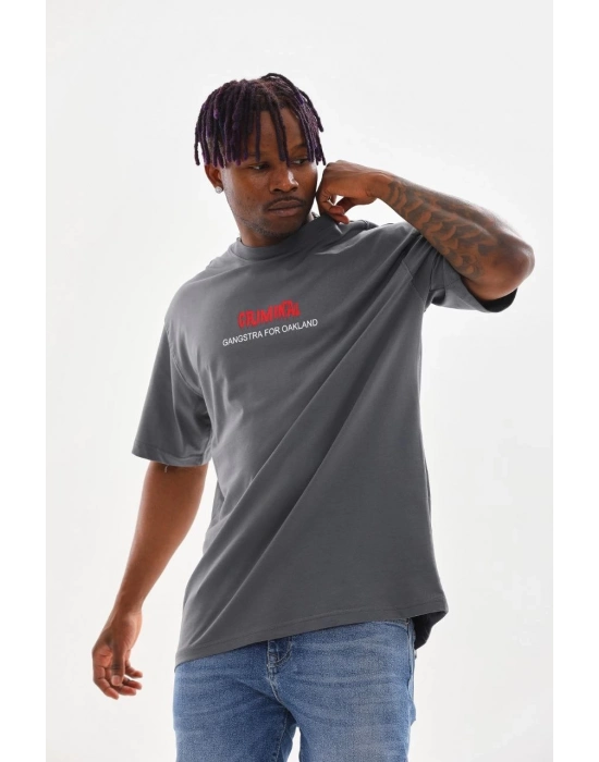 Baskılı Oversize T-Shirt - Füme -