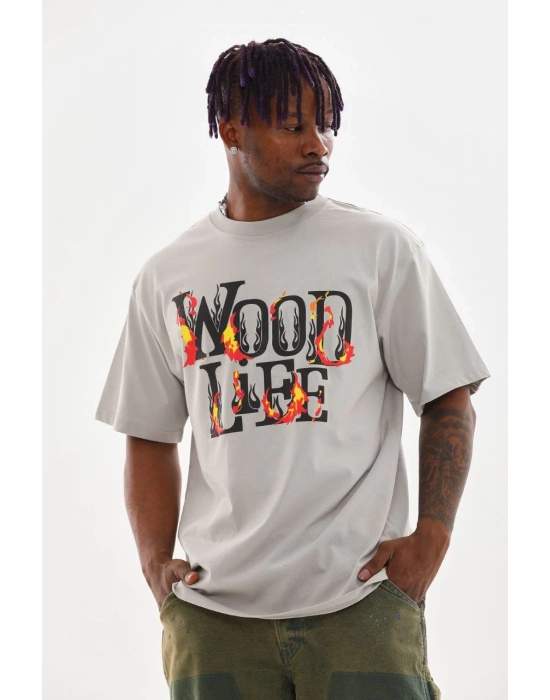 Baskılı Oversize T-Shirt - Gri -