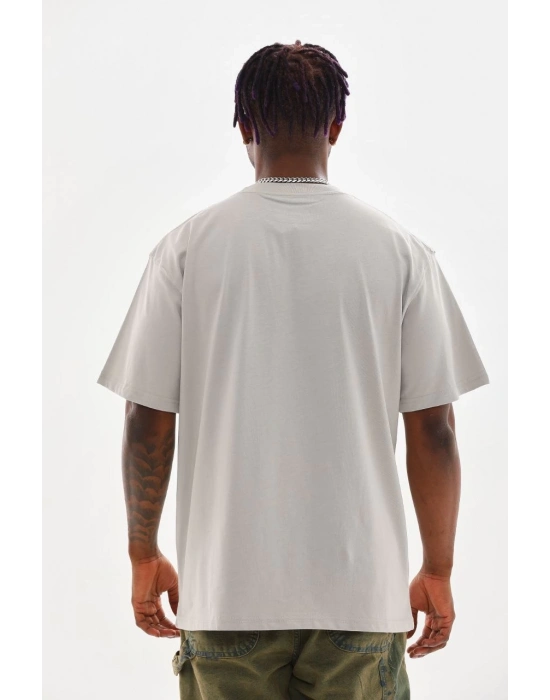 Baskılı Oversize T-Shirt - Gri -