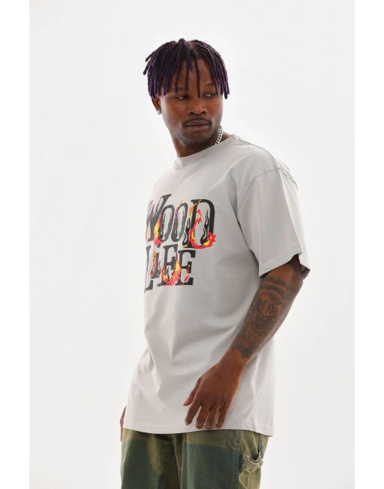 Baskılı Oversize T-Shirt - Gri -