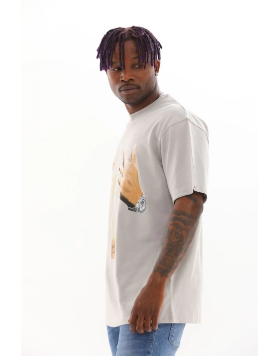Baskılı Oversize T-Shirt - Gri -