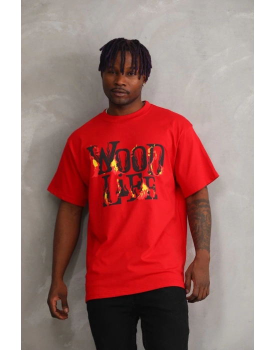 Baskılı Oversize T-Shirt - Kırmızı -