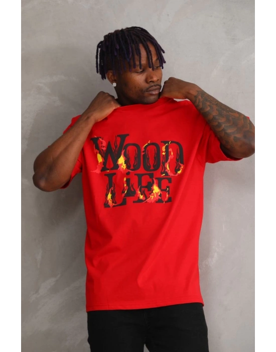 Baskılı Oversize T-Shirt - Kırmızı -