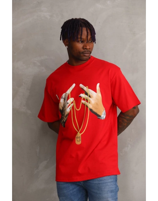 Baskılı Oversize T-Shirt - Kırmızı -