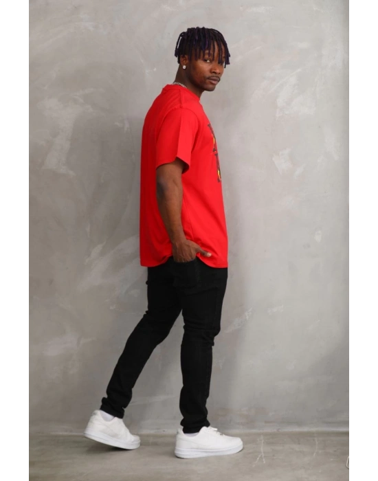 Baskılı Oversize T-Shirt - Kırmızı -