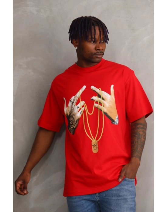 Baskılı Oversize T-Shirt - Kırmızı -