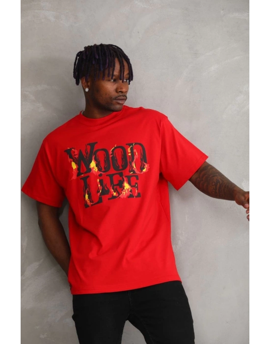 Baskılı Oversize T-Shirt - Kırmızı -