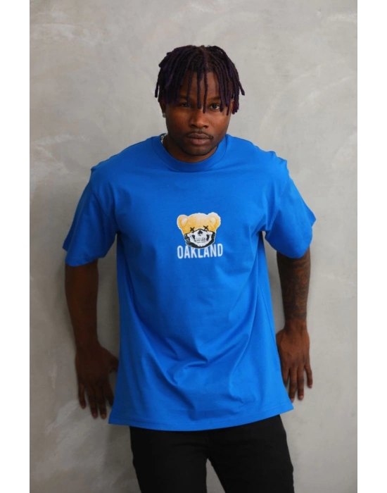 Baskılı Oversize T-Shirt - Mavi -