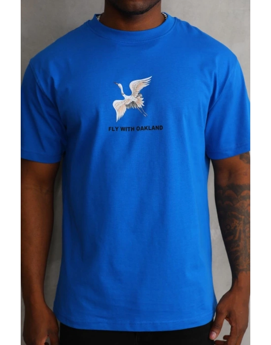 Baskılı Oversize T-Shirt - Mavi -