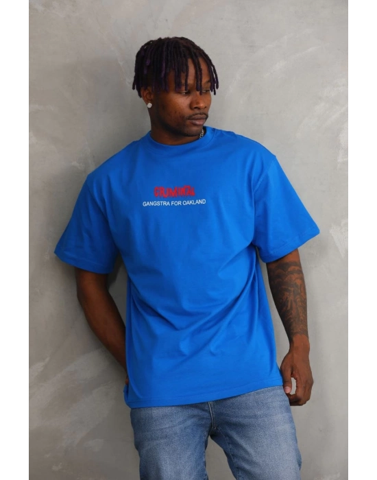 Baskılı Oversize T-Shirt - Mavi -