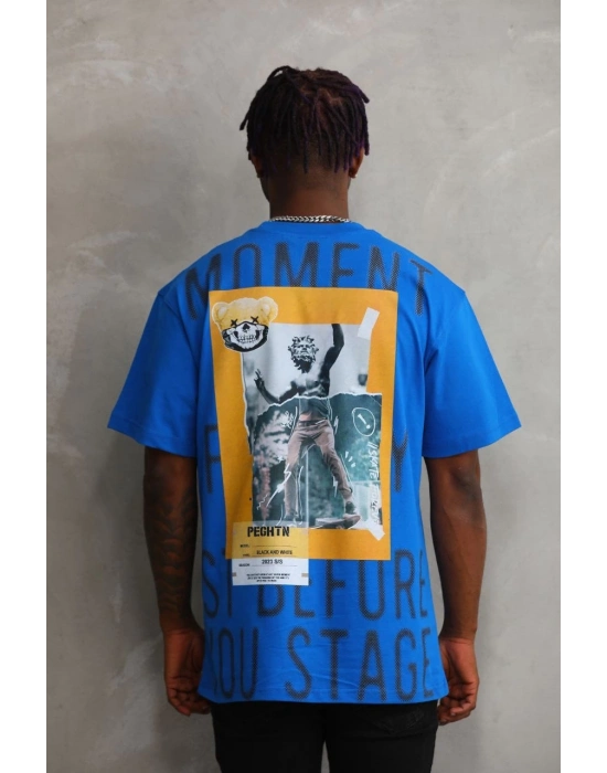 Baskılı Oversize T-Shirt - Mavi -