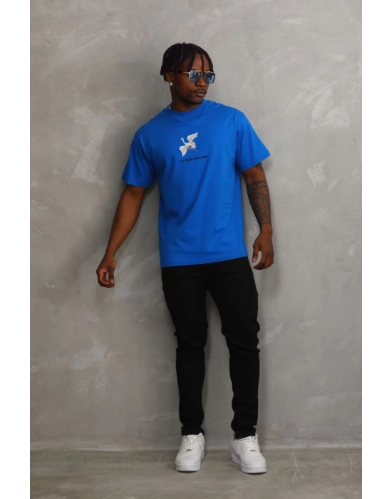 Baskılı Oversize T-Shirt - Mavi -