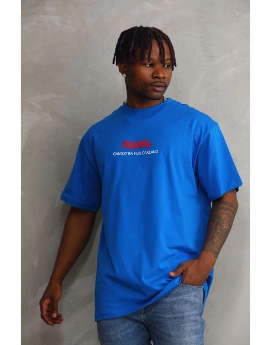 Baskılı Oversize T-Shirt - Mavi -