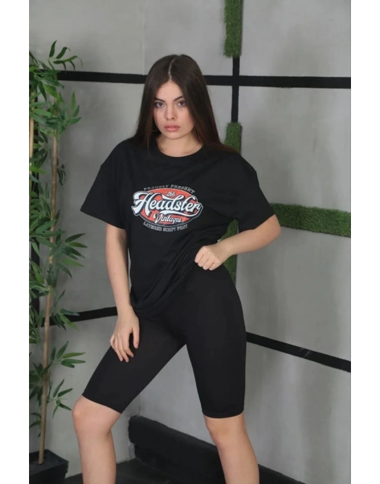 Baskılı Oversize T-Shirt - Siyah -