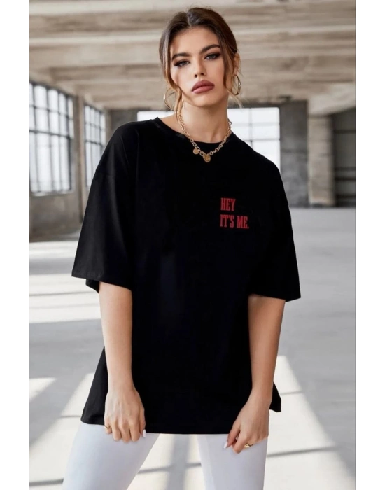 Baskılı Oversize T-Shirt - Siyah -
