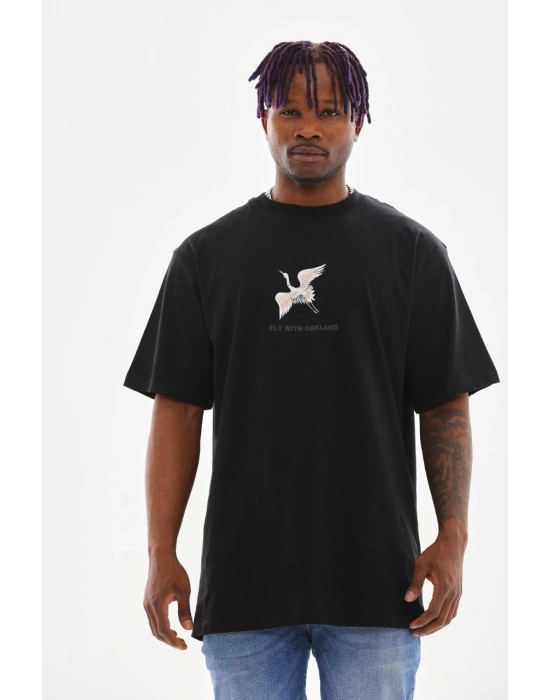 Baskılı Oversize T-Shirt - Siyah -