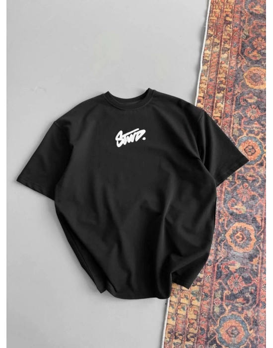 Baskılı Oversize T-shirt - Siyah -