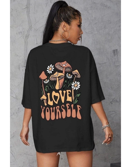 Baskılı Oversize T-Shirt - Siyah -