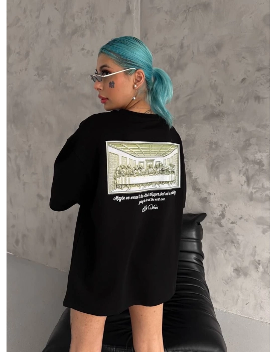 Baskılı Oversize T-Shirt - Siyah -