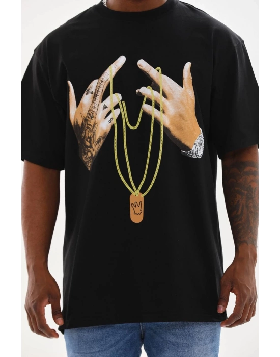 Baskılı Oversize T-Shirt - Siyah -