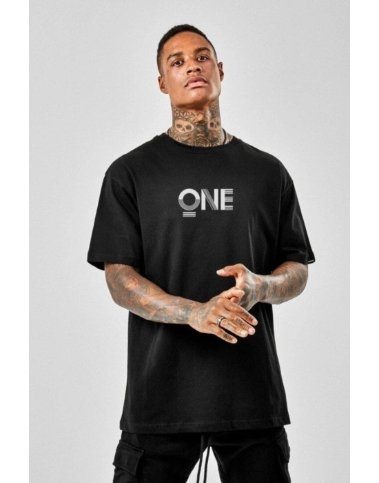 Baskılı Oversize T-Shirt - Siyah -