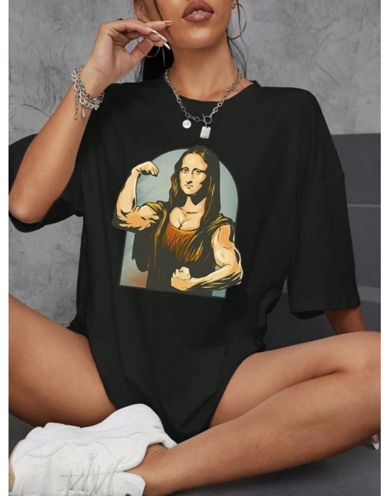 Baskılı Oversize T-shirt - Siyah -