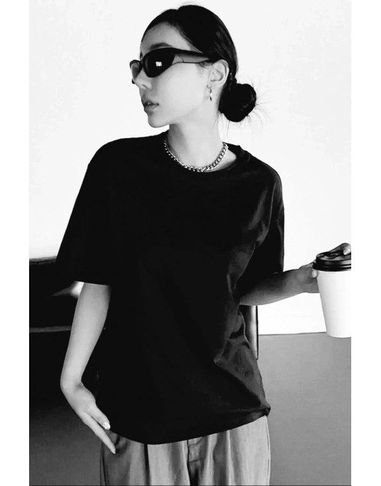 Baskılı Oversize T-Shirt - Siyah -