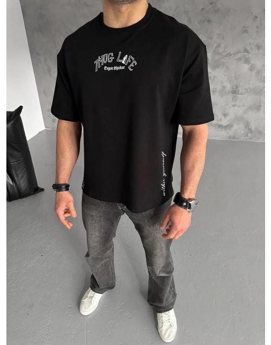Baskılı Oversize T-Shirt - Siyah -