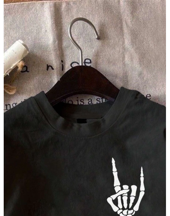 Baskılı Oversize T-shirt - Siyah -