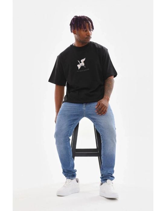 Baskılı Oversize T-Shirt - Siyah -