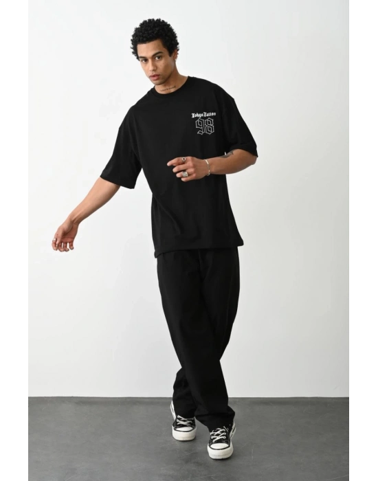 Baskılı Oversize T-Shirt - Siyah -