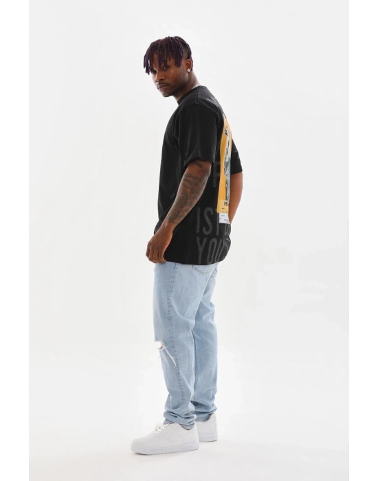 Baskılı Oversize T-Shirt - Siyah -