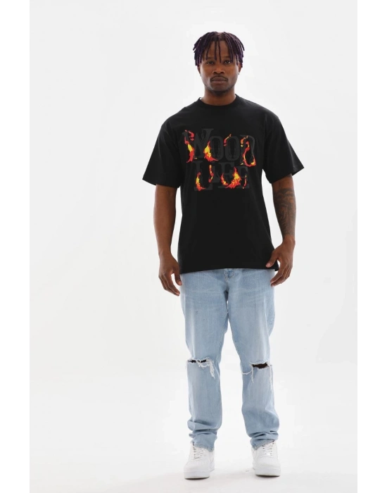 Baskılı Oversize T-Shirt - Siyah -