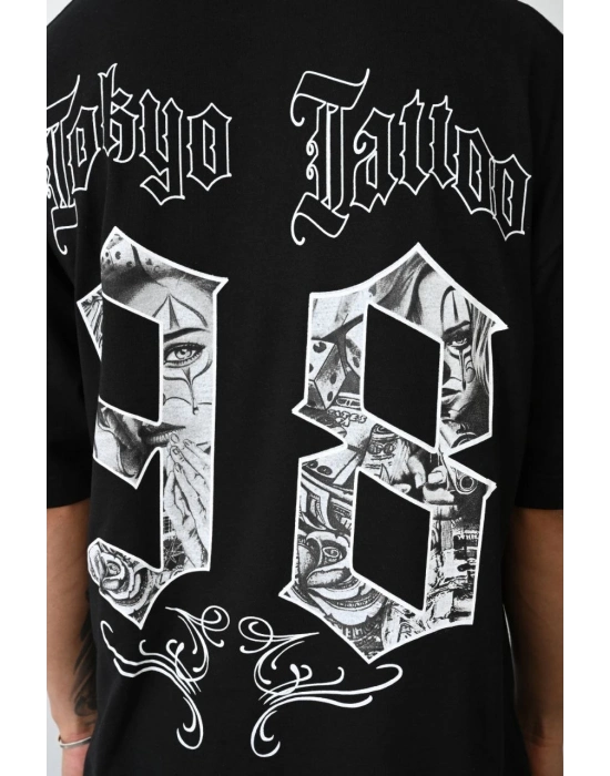 Baskılı Oversize T-Shirt - Siyah -