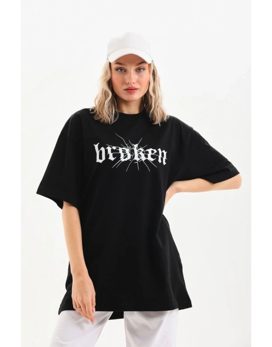 Baskılı Oversize T-Shirt - Siyah -