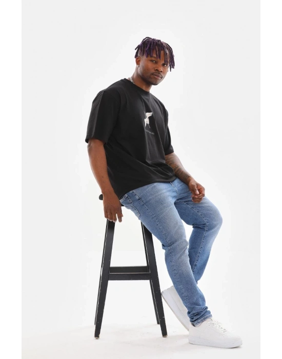 Baskılı Oversize T-Shirt - Siyah -