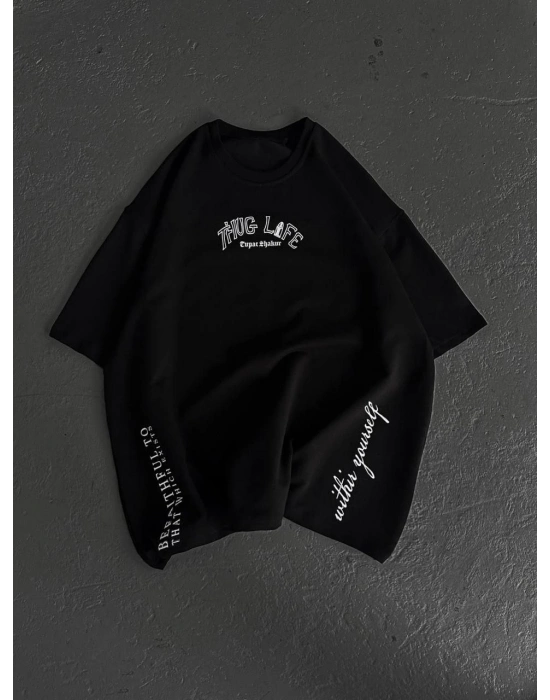 Baskılı Oversize T-Shirt - Siyah -