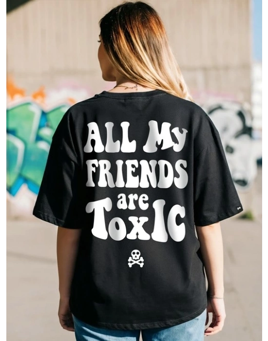 Baskılı Oversize T-shirt - Siyah -