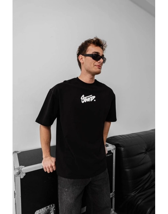 Baskılı Oversize T-shirt - Siyah -