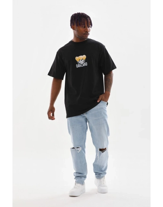 Baskılı Oversize T-Shirt - Siyah -