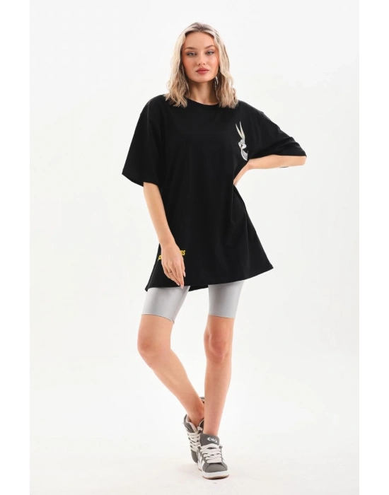Baskılı Oversize T-Shirt - Siyah -