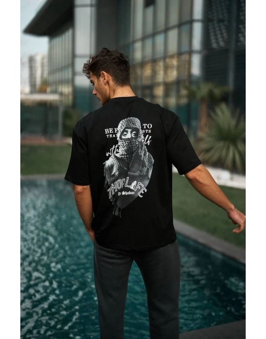 Baskılı Oversize T-Shirt - Siyah -