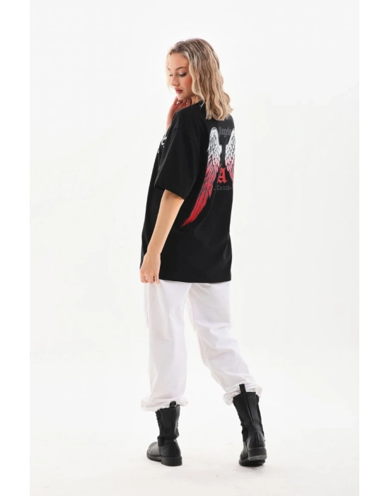 Baskılı Oversize T-Shirt - Siyah -