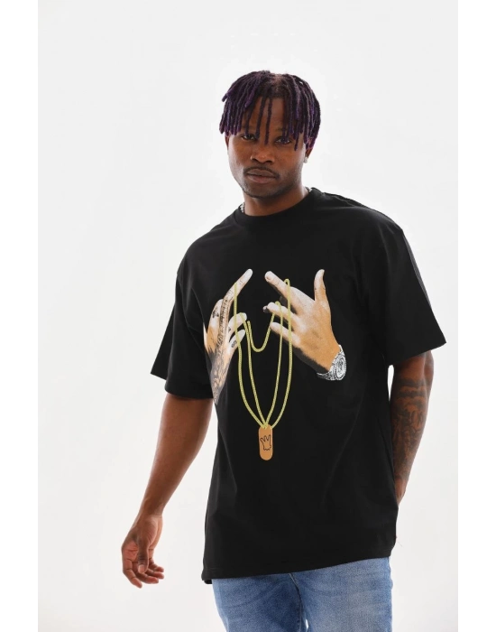 Baskılı Oversize T-Shirt - Siyah -